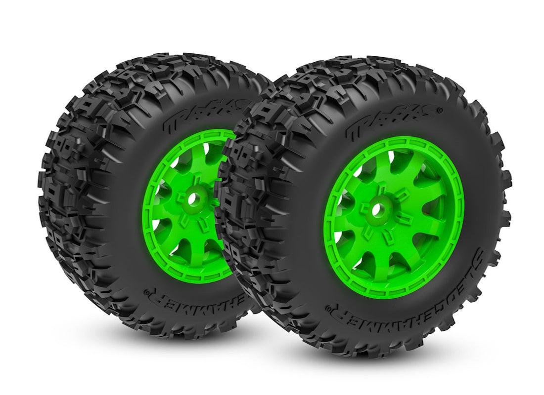 Traxxas 10770-GRN Rear Sledgehammer Tires with Green Wheels (2) for Mini Maxx