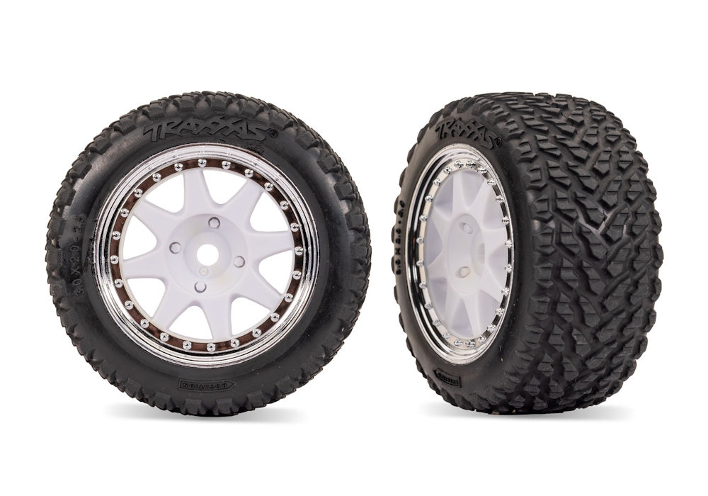 Traxxas 10872-WHTC White & Chrome Front Mini Rally Wheels w/Hard Tires (2)