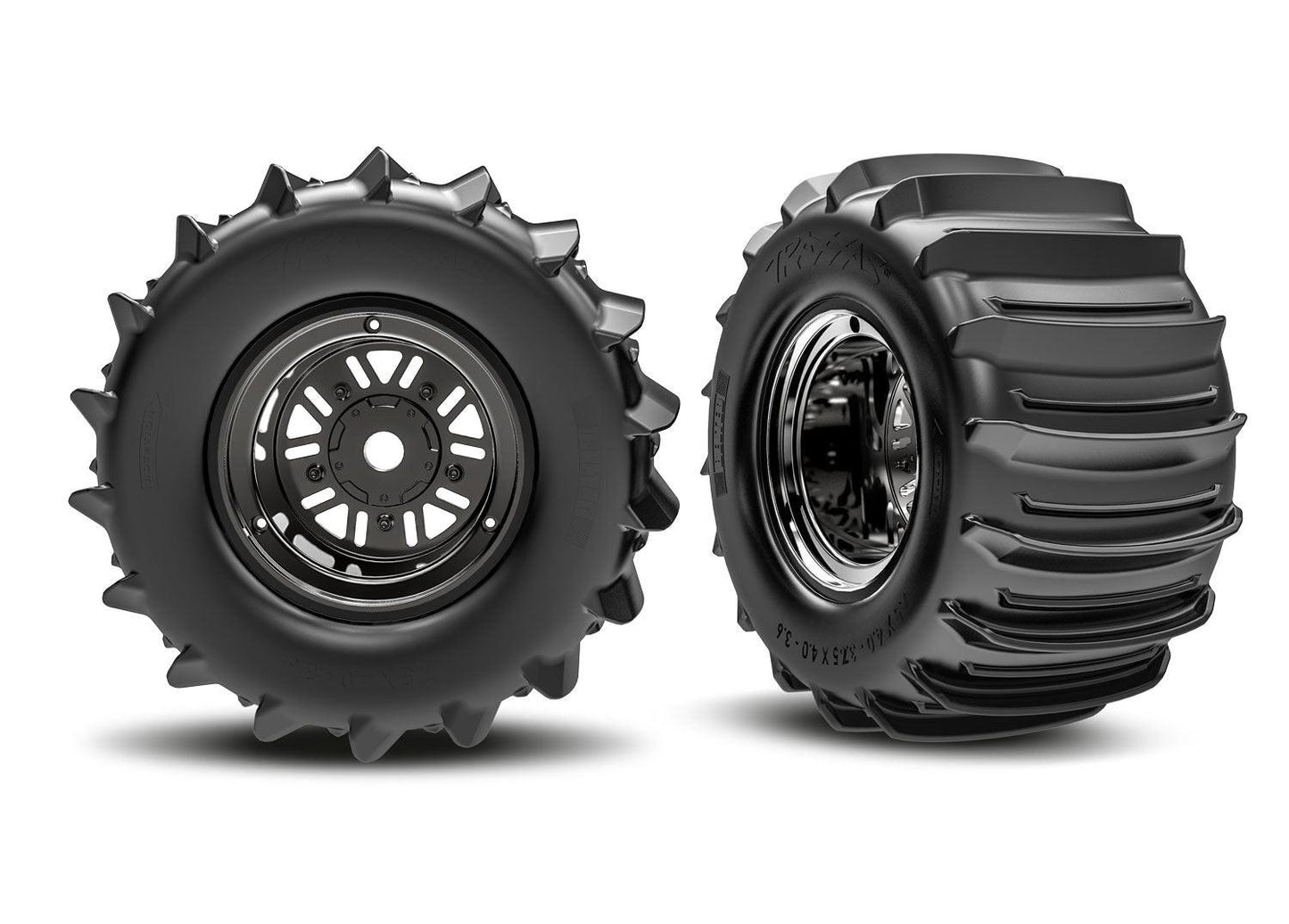 Traxxas 10973-BLKC Funco Black Chrome Rear Wheels & Paddle Tires (2).