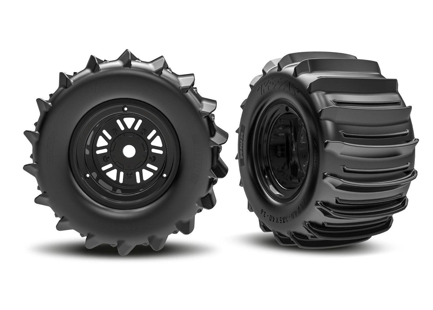 Traxxas 10973 Funco Black Rear Wheels & Paddle Tires (2).