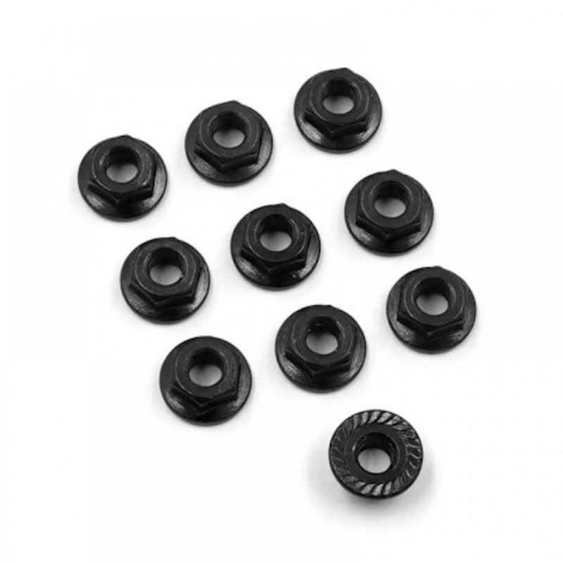 Yeah Racing LN-M4S-BK 4mm Aluminum Serrated Lock Nut (10) (Black)