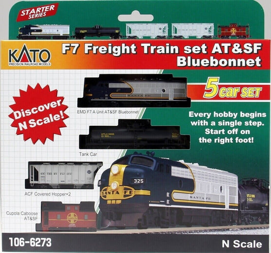 Kato N Scale F7 ATSF F7A Freight Train Hopper Tank Car Caboose Set 106-6273.