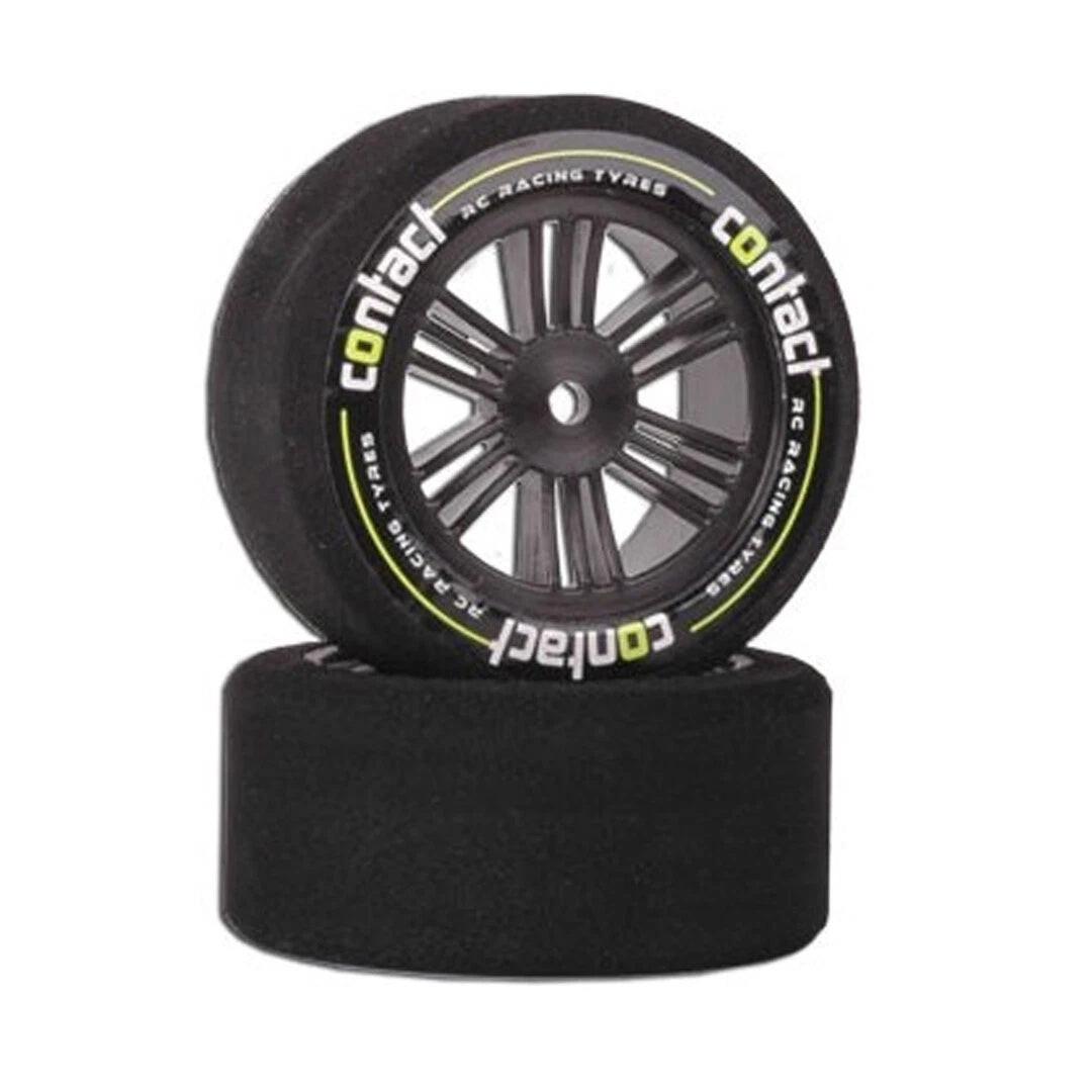 Contact RC J13273 1/10 Foam Front Tires 26mm 32Shore JAP Black Carbon Wheels (2)