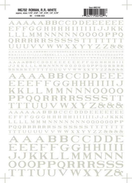 Woodland Scenics MG702 Roman R.R. Letters White 1/16-5/16" Train Decal Sheet.
