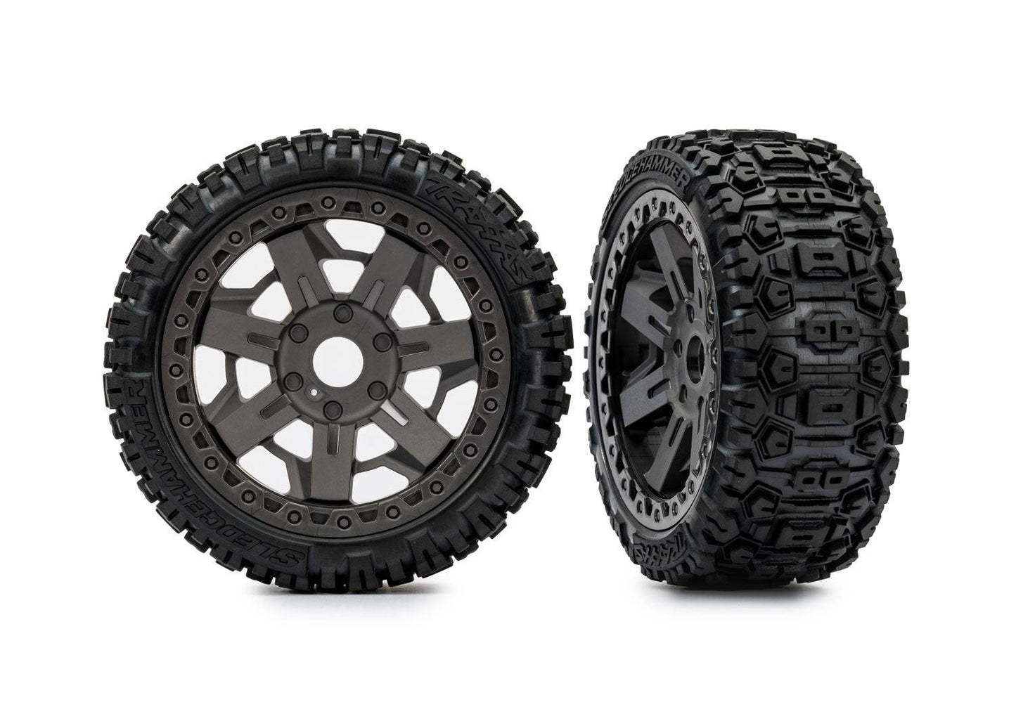 Traxxas 9073 3.0" Gray Wheels w/ Sledgehammer Tires (2) JATO 4X4 Electric.