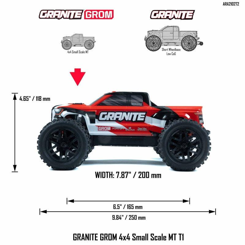 Arrma ARA2102T2 Granite Grom MEGA 4WD 380 Brushed 1/18 Monster Truck RTR Red - PowerHobby