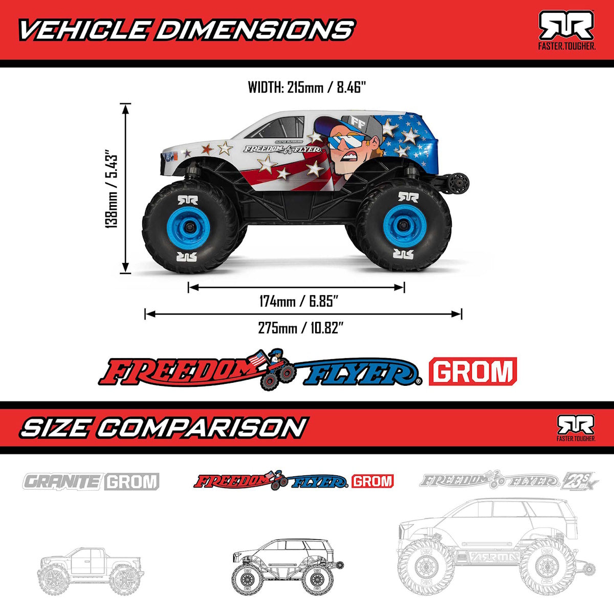 Arrma ARA2130FF 1/16 FREEDOM FLYER GROM 4X4 RTR Brushed Monster Truck, White.
