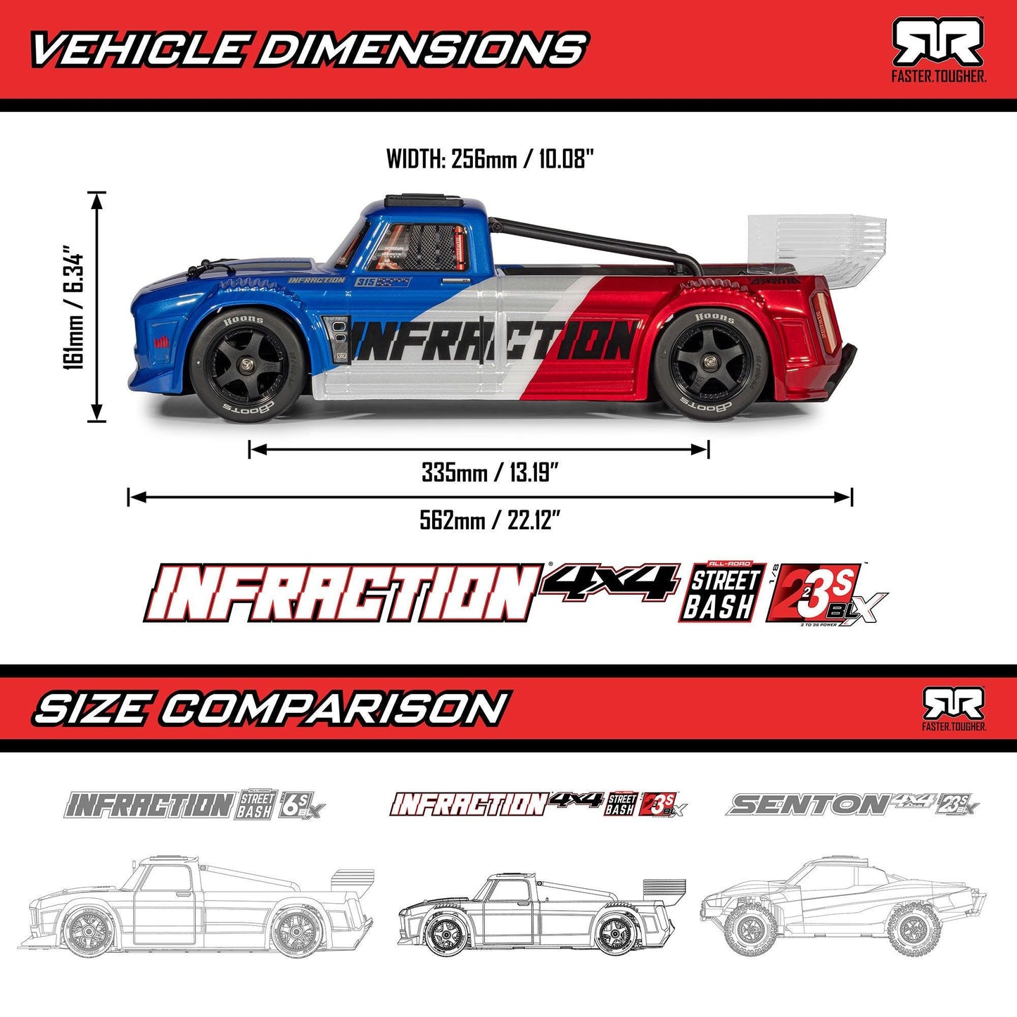 Arrma 1/8 INFRACTION 223S DSC 4X4 RTR Brushless All-Road Street Bash - Blue/Red.