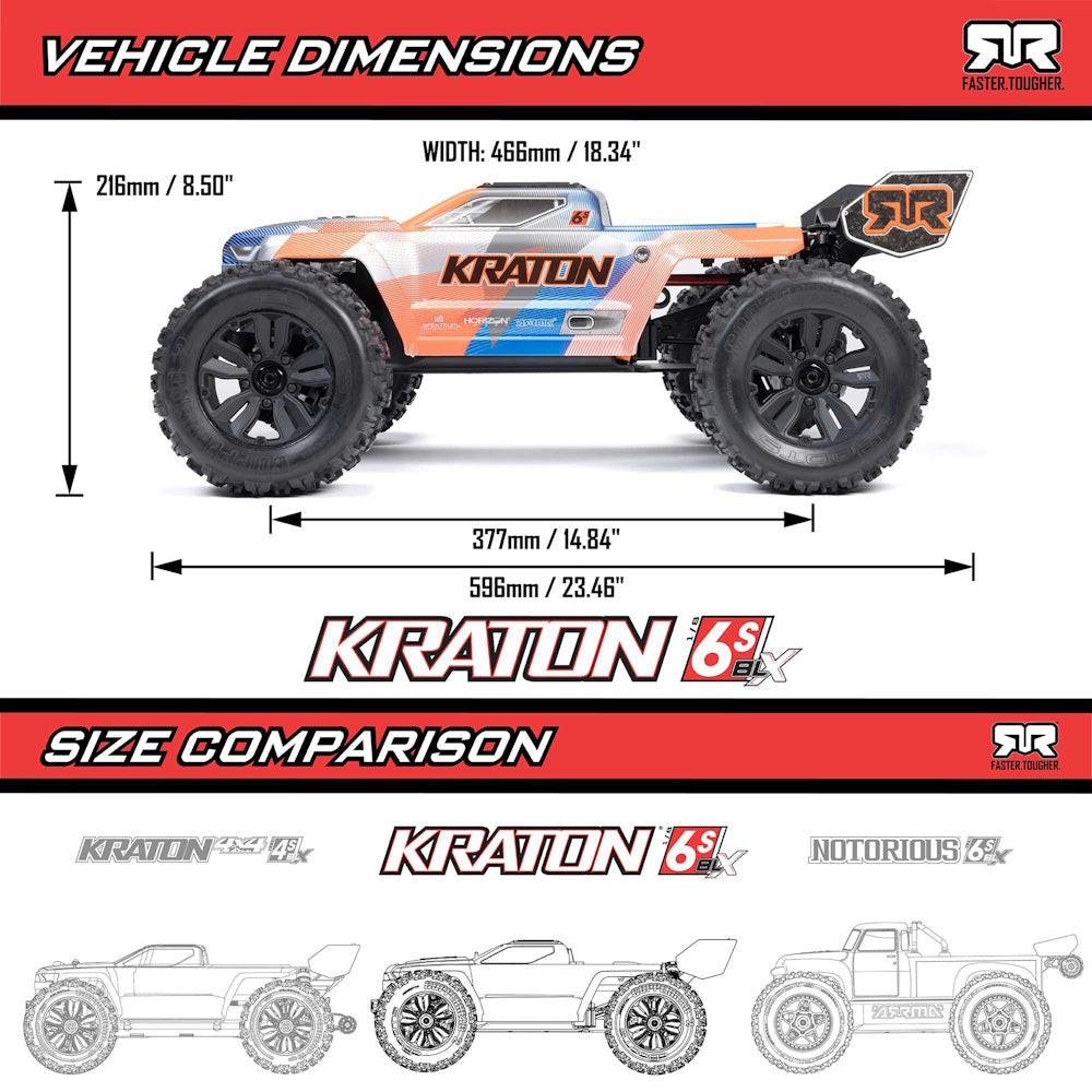 ARRMA ARA8608V6T1 1/8 KRATON 6S 4X4 RTR Brushless Speed Truck, Blue/Orange
