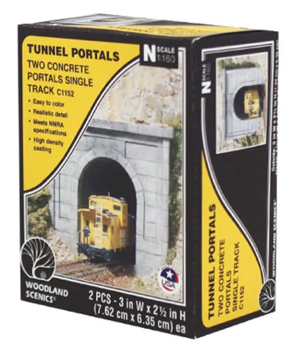 Woodland Scenics C1152 N Scale Concrete Single Track Tunnel Portal - PowerHobby