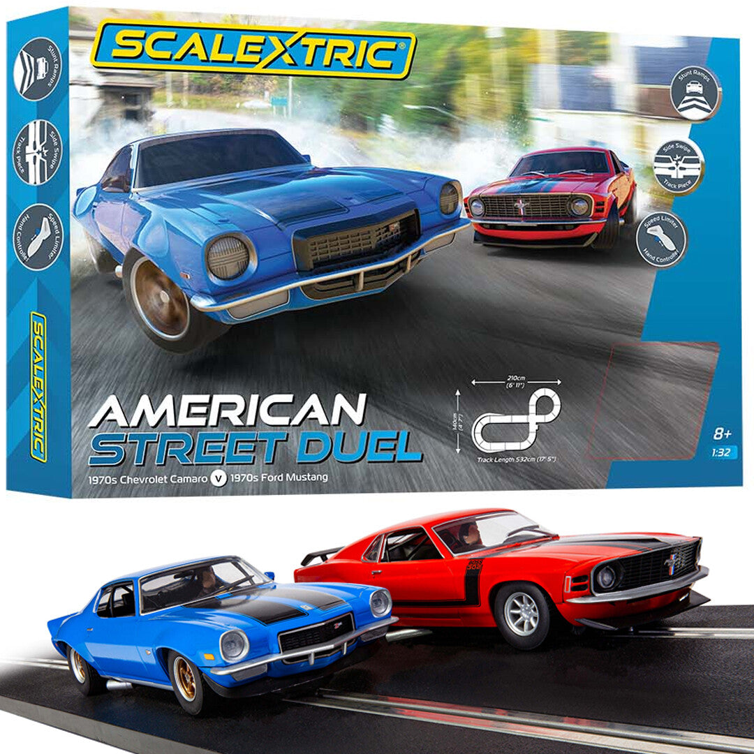 Scalextric C1429T American Street Dual Camaro Ford Mustang 1/32 Slot Car Race Set
