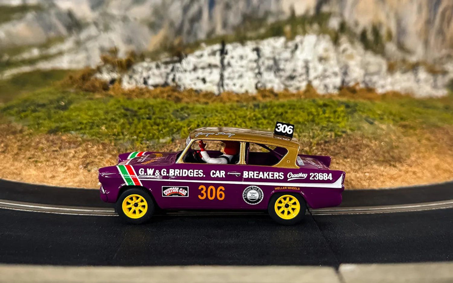 Scalextric C4584 Ford Anglia 105e George Polley 1/32 Slot Car