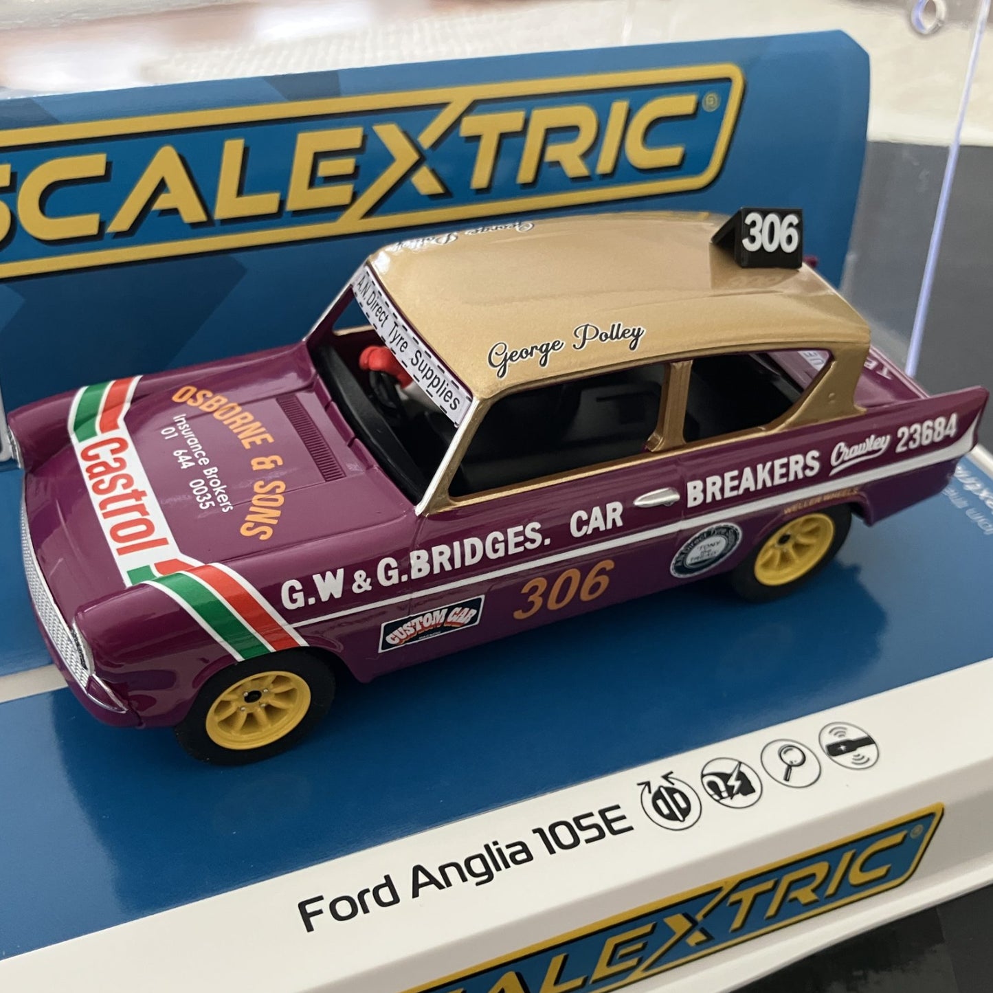 Scalextric C4584 Ford Anglia 105e George Polley 1/32 Slot Car