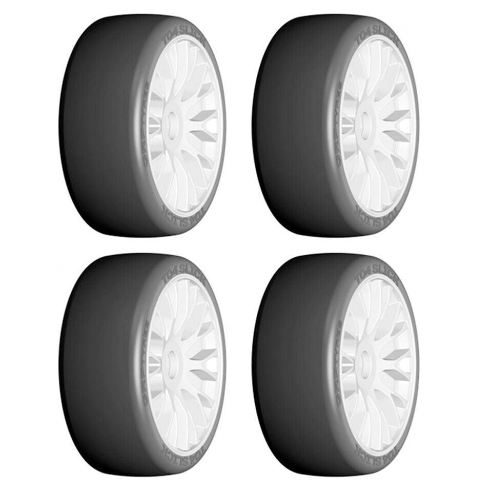 GRP GTH04-XM5 1/8 GT T04 SLICK XM4 Medium Tires w/20 Spoked White Wheel (4).