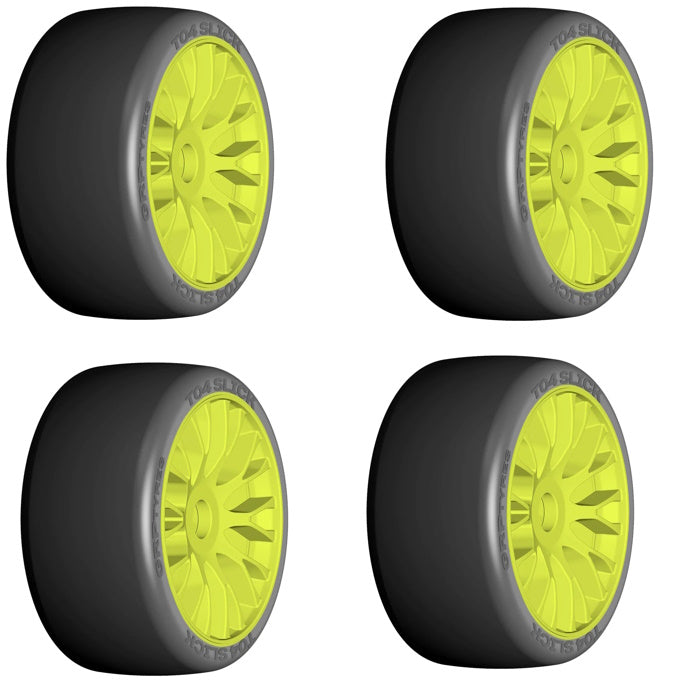 GRP GTY04-XM3 1:8 GT New Slick Soft Medium Yellow 20 Spoke Rubber Tires (4)