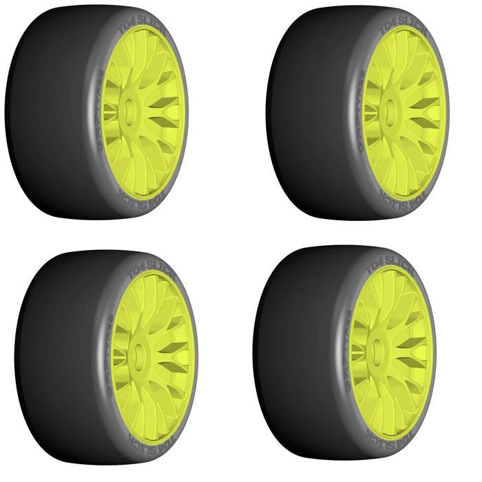 GRP GTY04-XM5 1:8 GT New Slick Medium Yellow 20 Spoke Rubber Tires (4).