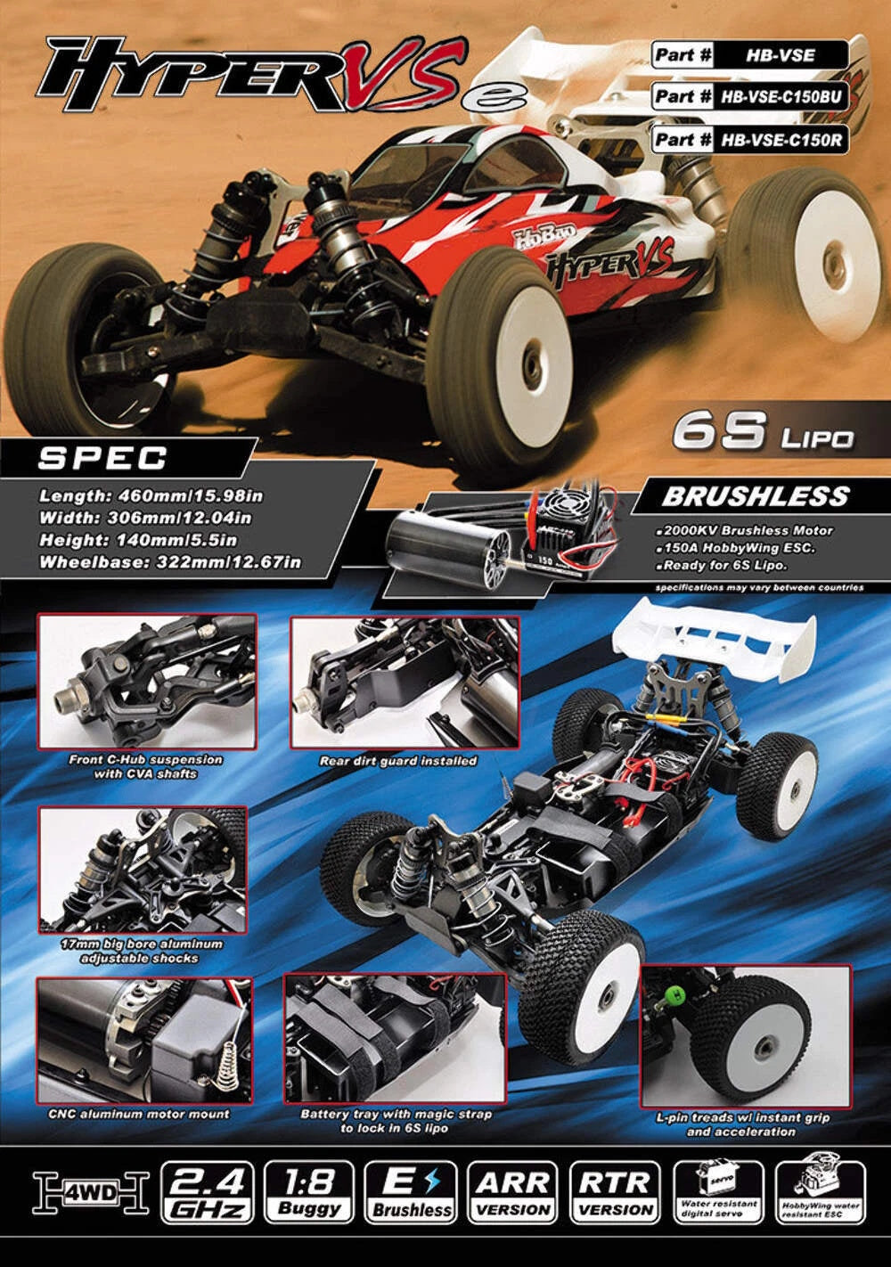 Hobao HYPER VSE 1/8 BUGGY ELECTRIC RTR RED.