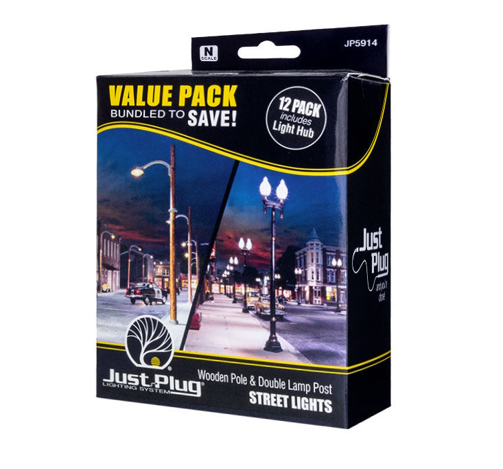 Woodland Scenics JP5914 Wooden Pole & Double Lamp Post Value Pack - N Scale
