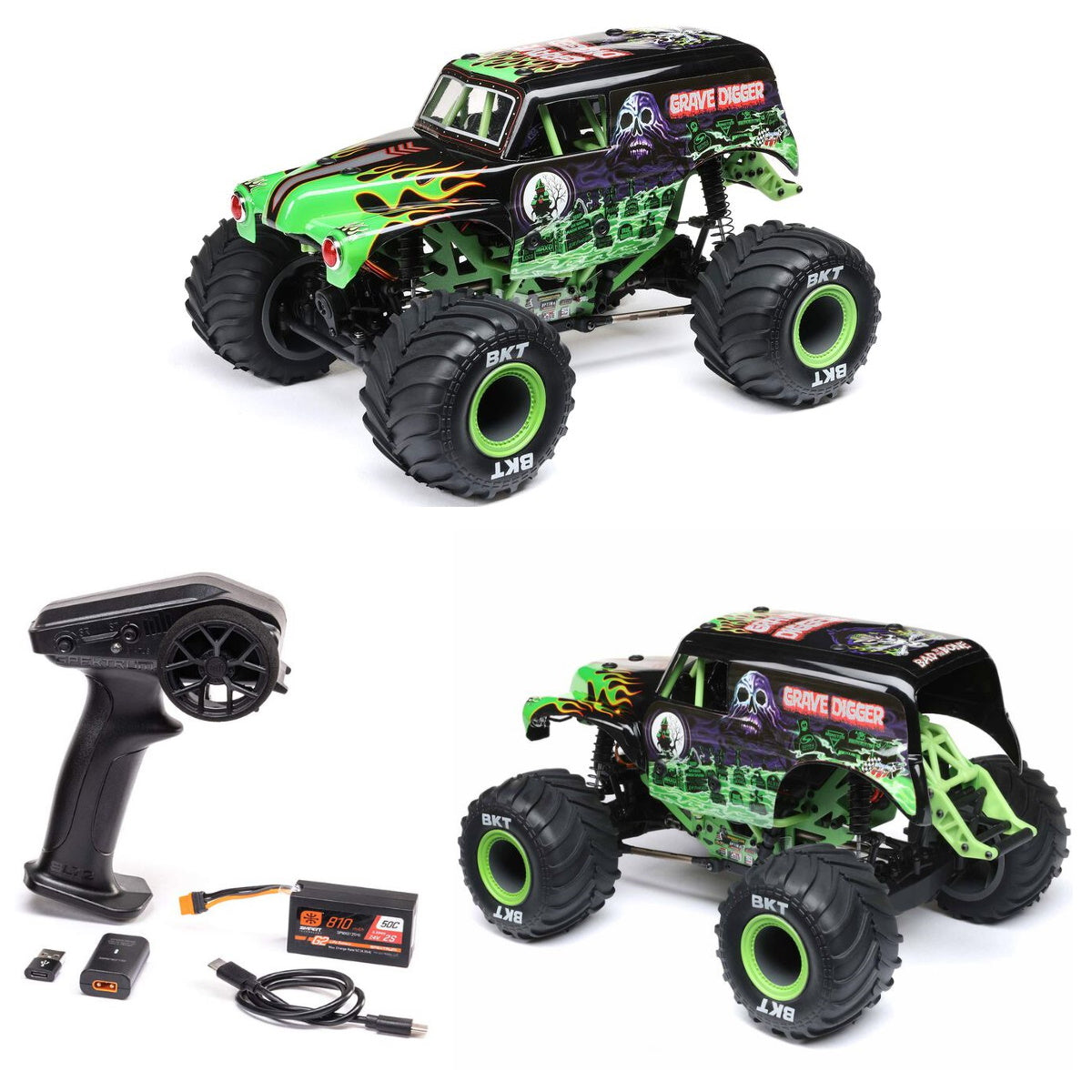Losi (LOS01026T1) 1/18 Mini LMT 4X4 Brushed Monster Truck RTR Grave Digger GREEN - PowerHobby
