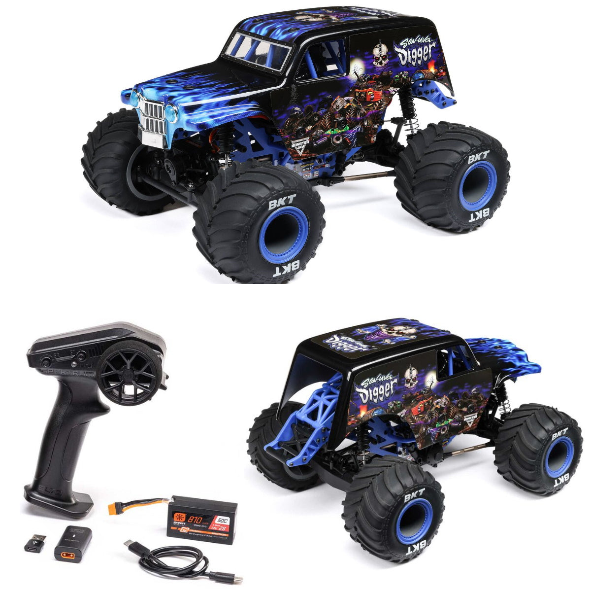 Losi 1/18 Mini LMT 4X4 BLUE Brushed Monster Truck RTR, Son-Uva Digger LOS01026T2 - PowerHobby