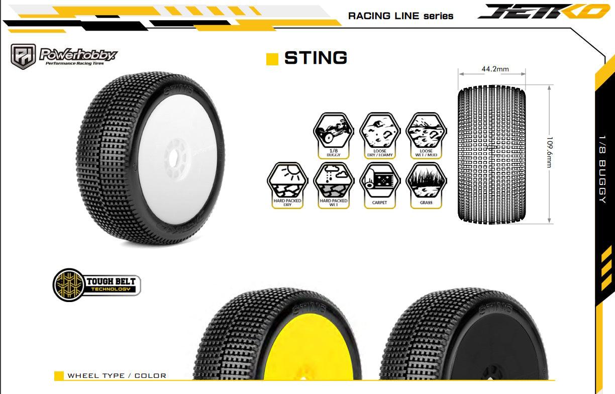 Powerhobby Sting 1/8 Buggy Mounted Tires White (2) Super Soft - PowerHobby