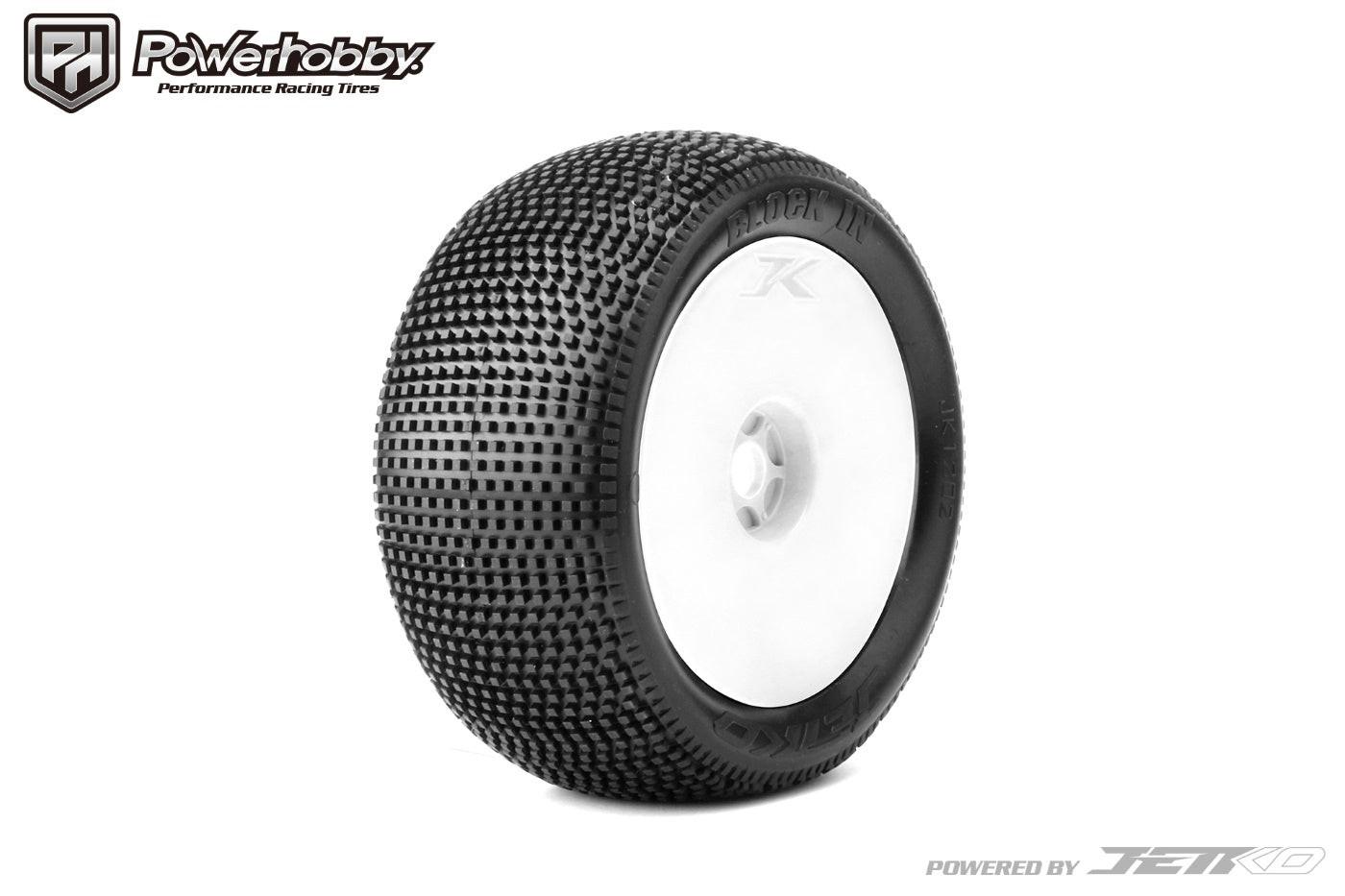 2 Pneumatici Powerhobby Block In 1/8 Truggy Montati Su Ruote Piatte Bianche – Medium Soft