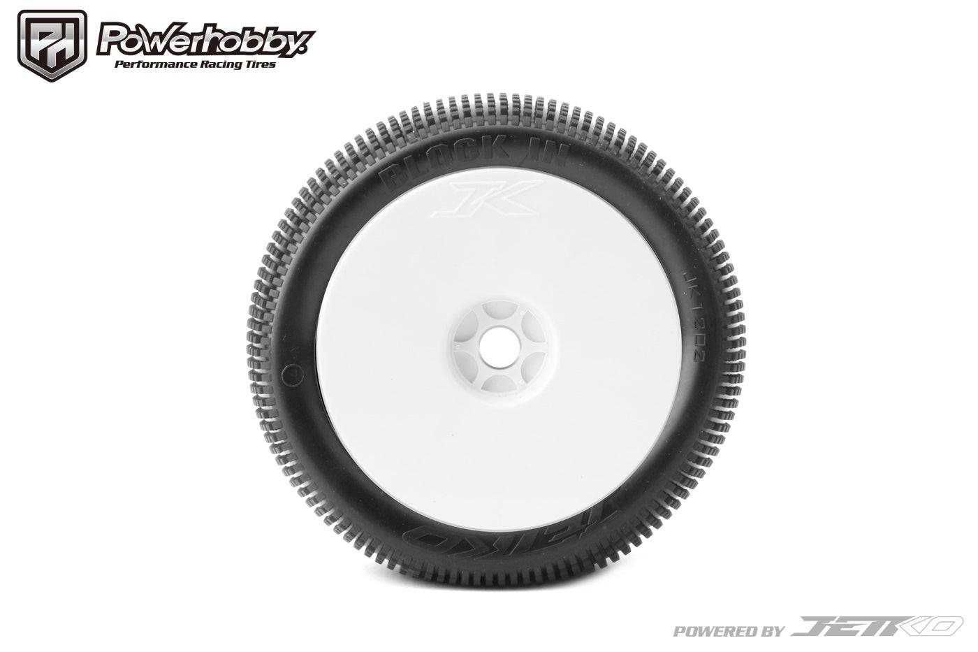 Powerhobby Block In 1/8 Truggy Mounted Tires White Dish Wheels (2) Super Soft - PowerHobby