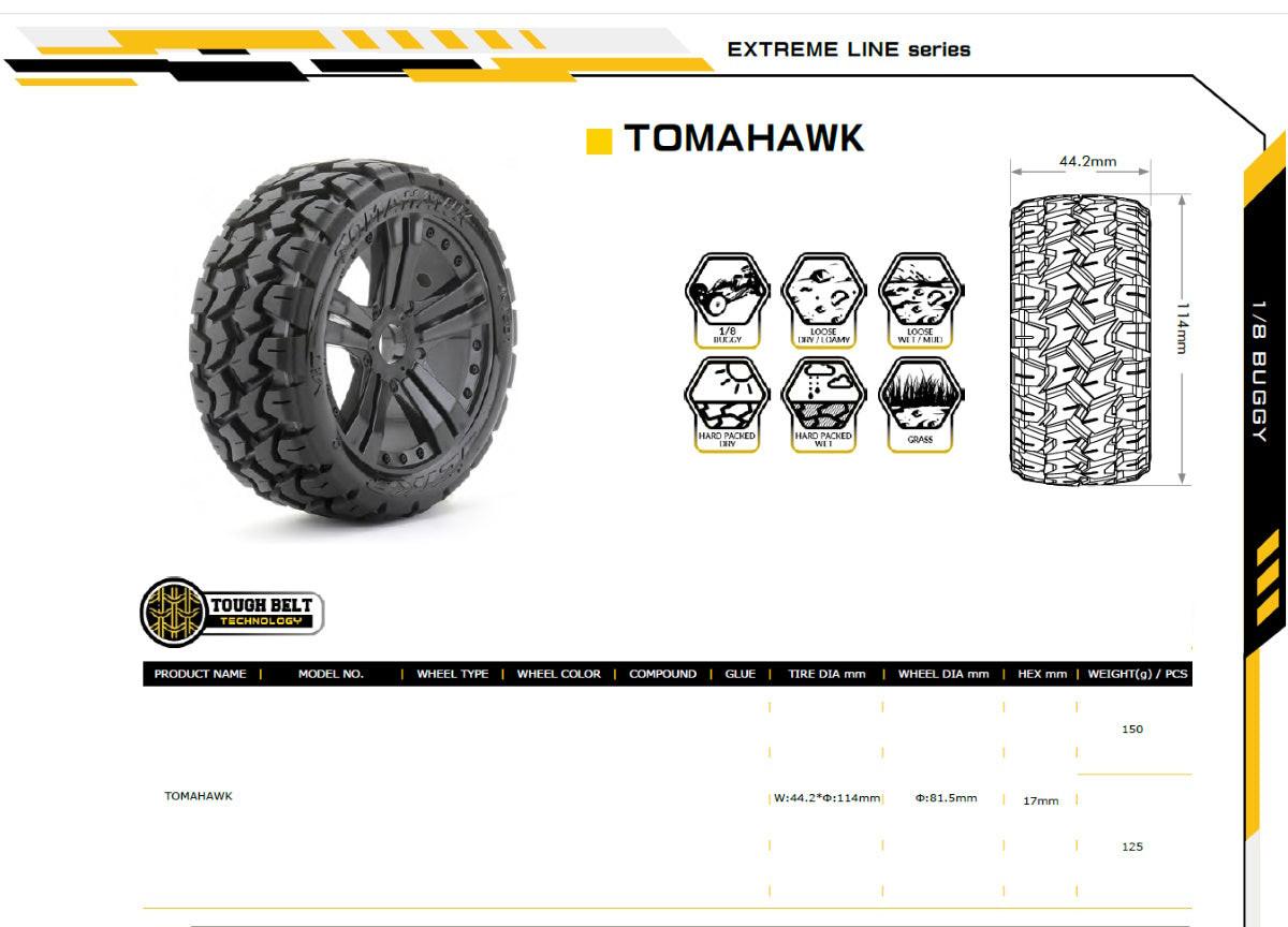 Powerhobby 1/8 Buggy Tomahawk Tires Mounted 17MM Claw Wheels - PowerHobby