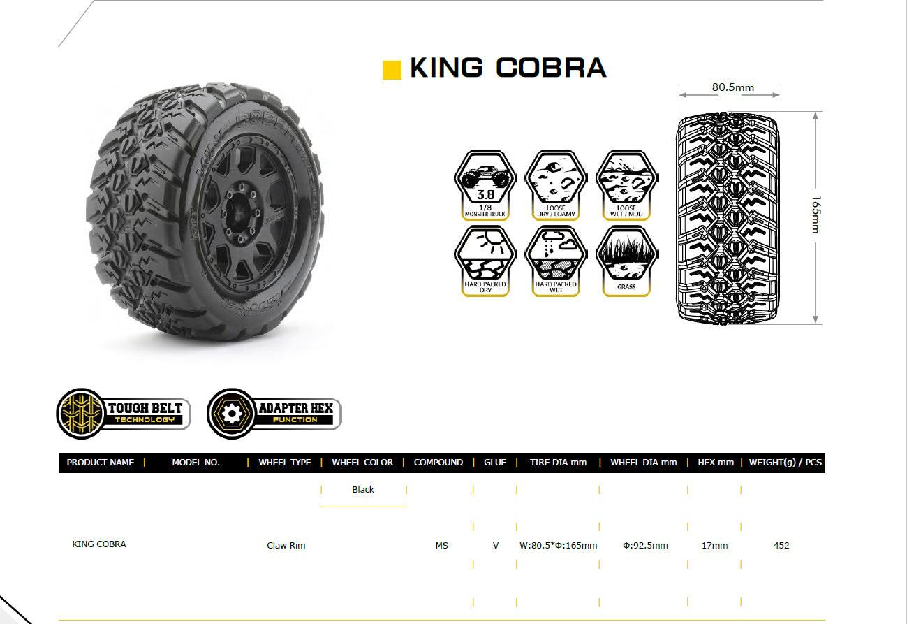 Powerhobby 1/8 MT 3.8 King cobra Belted Mounted Tires (2) 17MM - PowerHobby