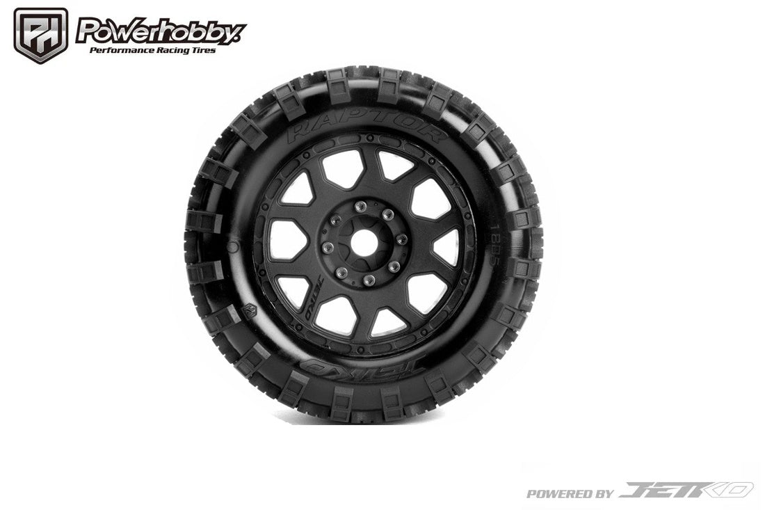 Powerhobby 1/8 MT 3.8 Raptor Belted Mounted Tires w Removable Hex Wheels (2).