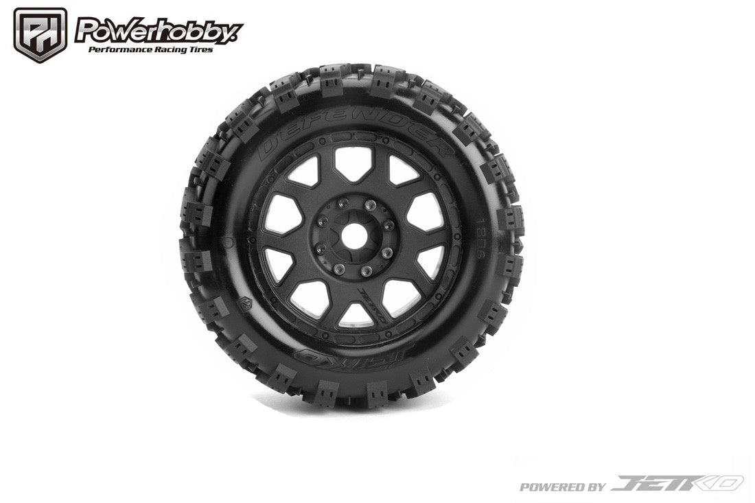 Powerhobby 1/8 MT 3.8" Defender Belted Mounted Tires w/ Removable Hex Wheels (2).