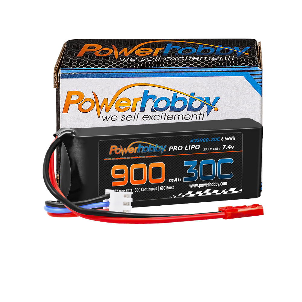 PowerHobby 2S 7.4V 900mAh 30C Lipo Battery w JST Connector 2-Cell