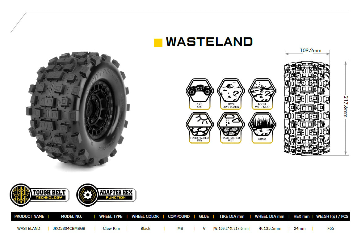 Powerhobby Wasteland 1/5 Belted Tires (2) FOR Traxxas X-Maxx Arrma Losi DBXL-E - PowerHobby