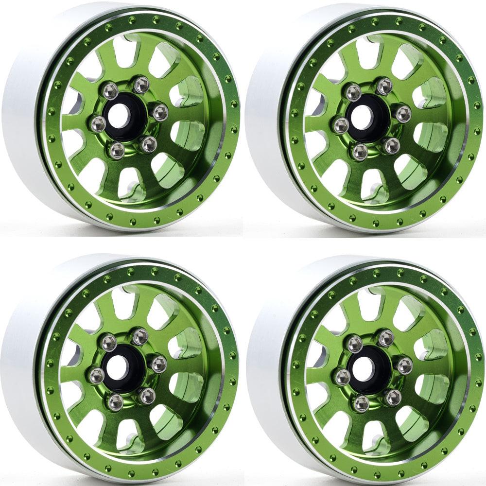 Powerhobby B7 Aluminum 1.9 Beadlock Wheels 9mm Hubs Green (4) 1/10 Rock Crawler - PowerHobby