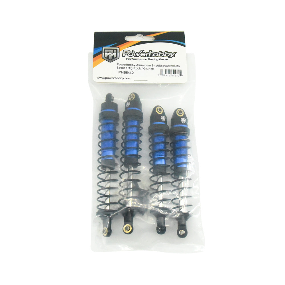 Powerhobby Aluminum Shocks (4) Arrma 3s Seton / Big Rock / Granite / Typhon Blue - PowerHobby