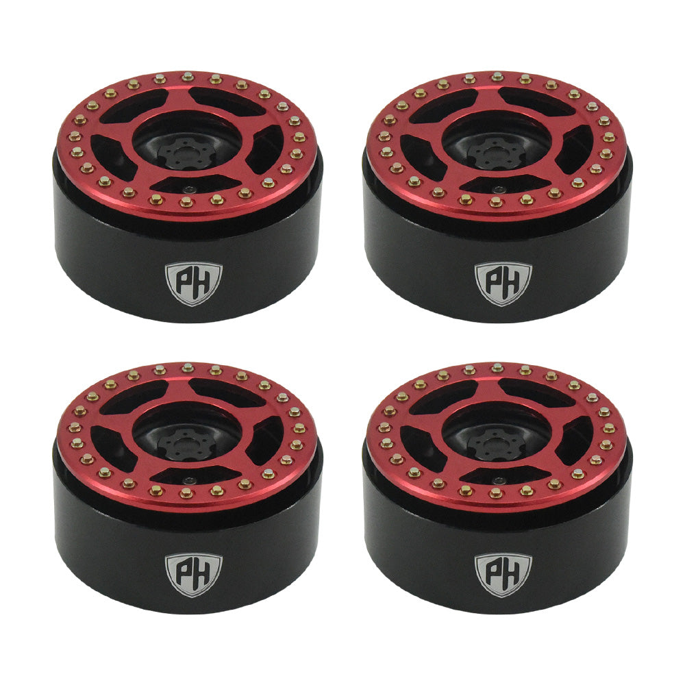 Powerhobby Aluminum 2.2" Beadlock Wheels Red (4) 1/10 Rock Crawler - PowerHobby