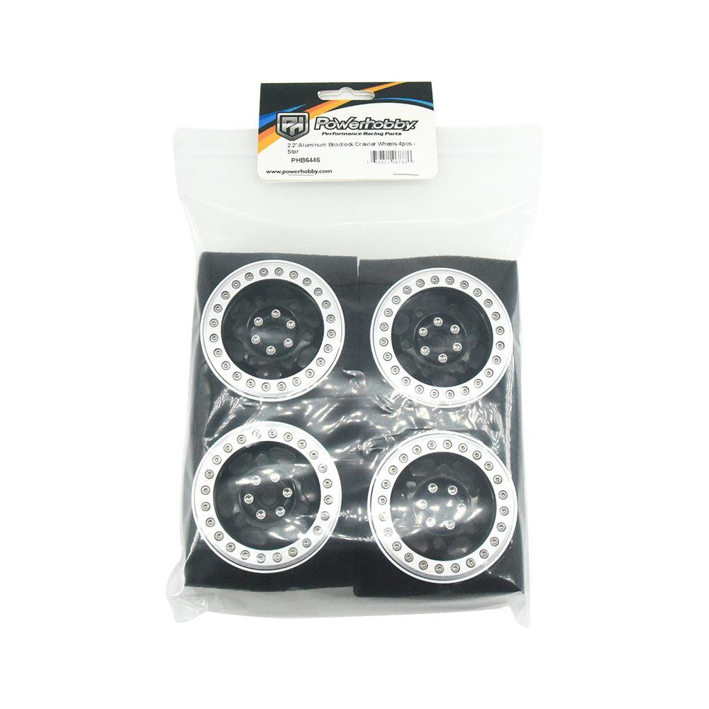 Powerhobby Aluminum 2.2" Beadlock Wheels Black Star (4) 1/10 Rock Crawler - PowerHobby