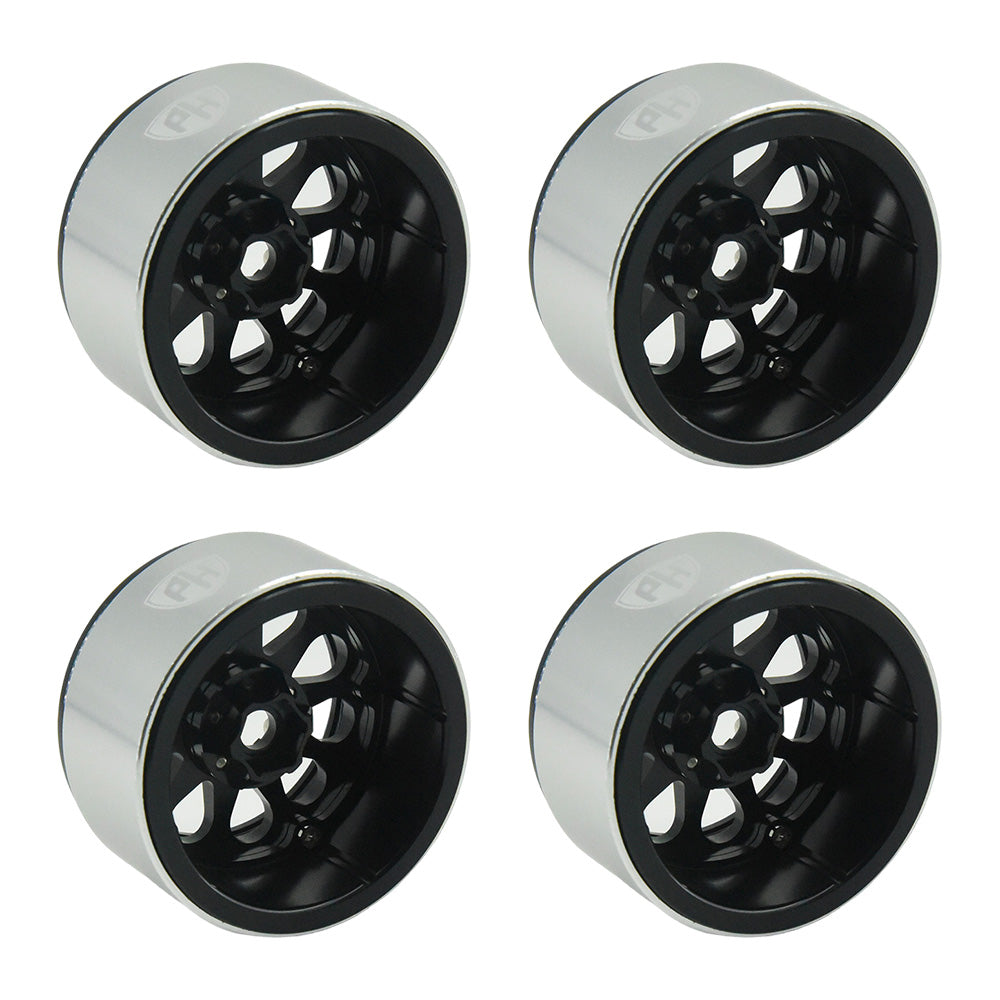 Powerhobby Aluminum 2.2" Beadlock Wheels Black (4) 1/10 Rock Crawler - PowerHobby