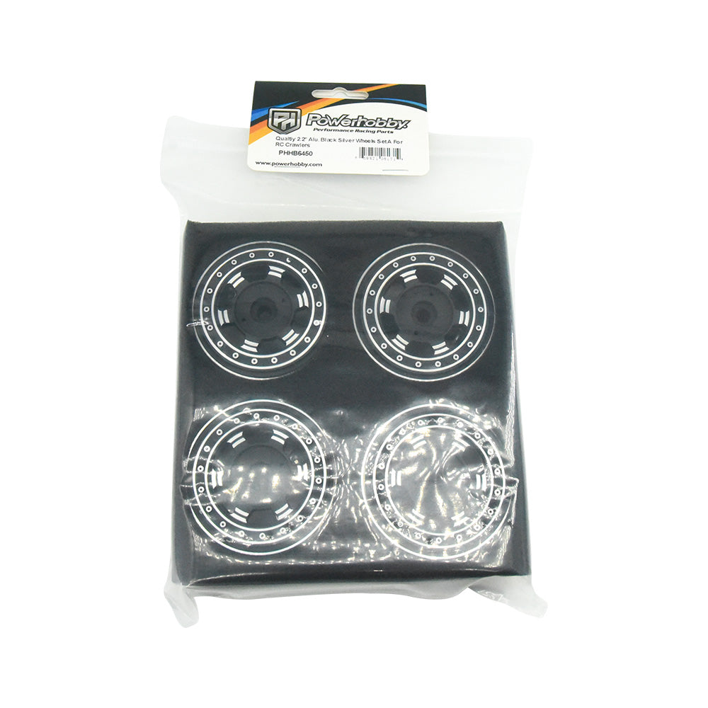 Powerhobby Aluminum 2.2" Beadlock Wheels Black / Silver (4) 1/10 Rock Crawler - PowerHobby