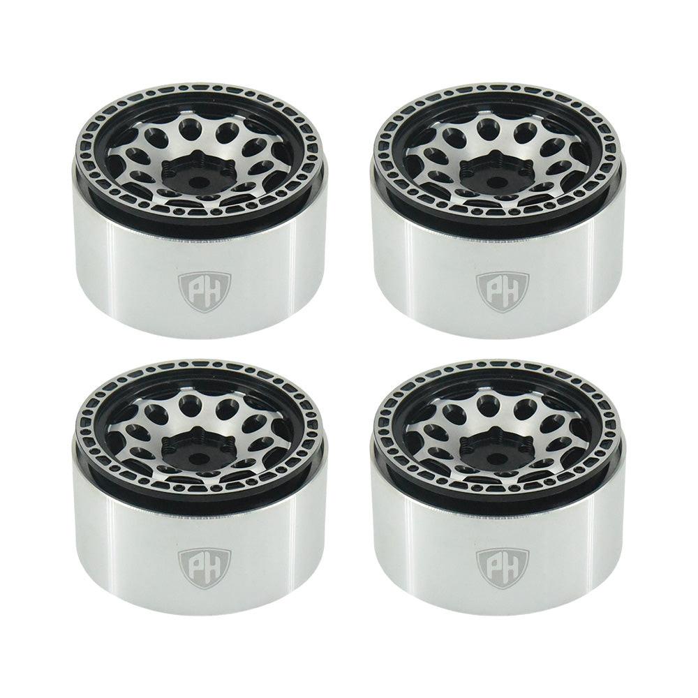 Powerhobby Aluminum 2.2" Beadlock Wheels Silver / Black (4) 1/10 Rock Crawler - PowerHobby