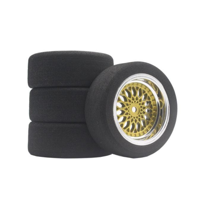 Powerhobby Mounted Foam Tires / Wheels (4) 1/10 Touring Car 9mm Offset Gold - PowerHobby