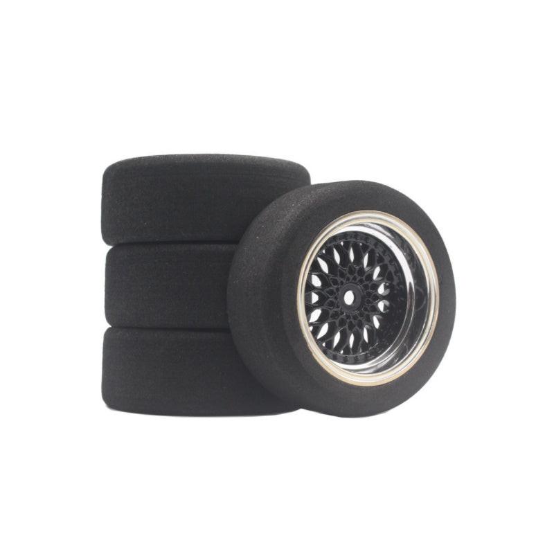 Powerhobby Mounted Foam Tires / Wheels (4) 1/10 Touring Car 6mm Offset Black - PowerHobby