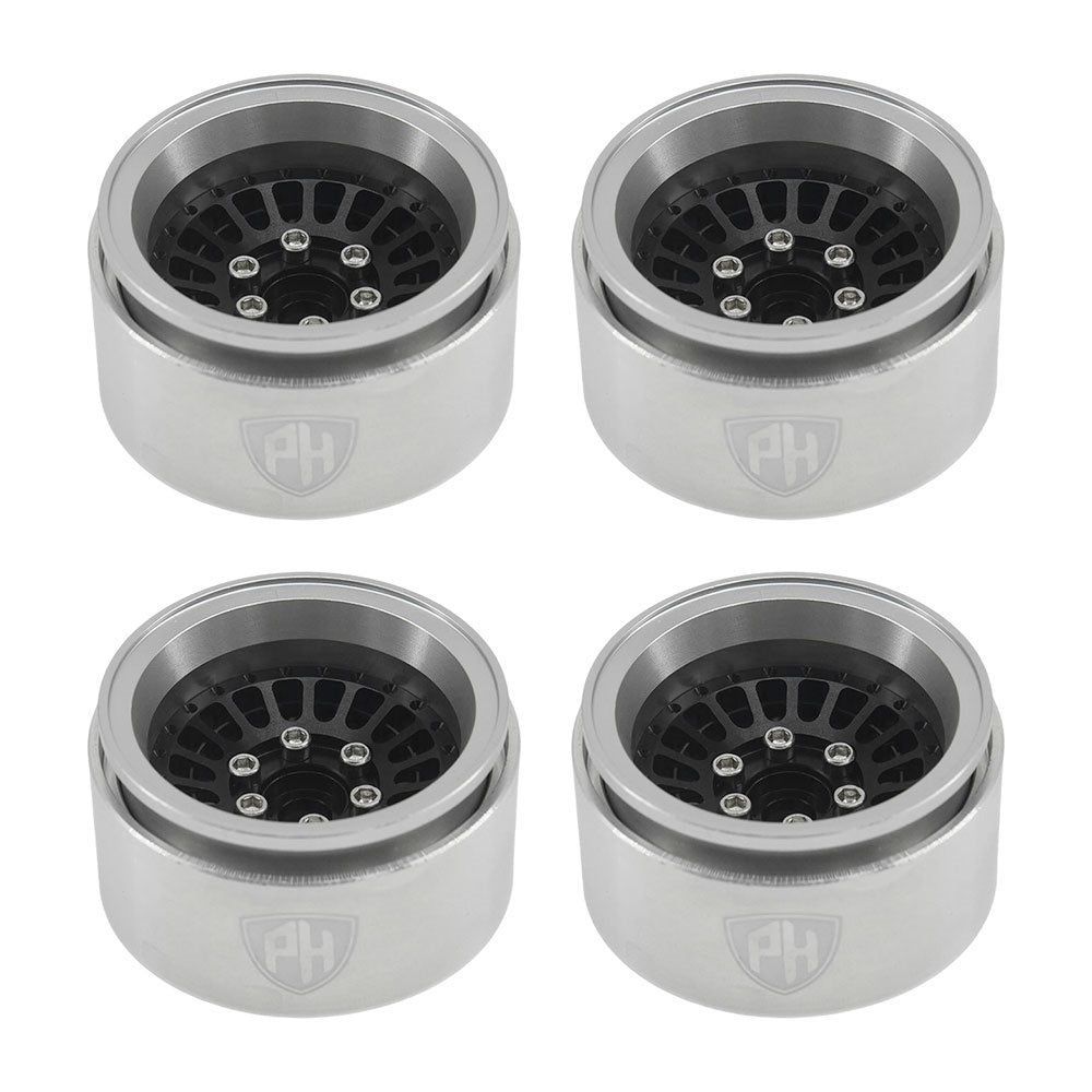 Powerhobby 1.9" 10MM Offset Aluminum Wheels Black (4) 1/10 Cralwer