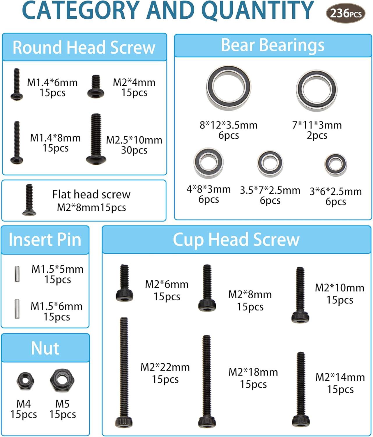 Powerhobby Sealed Bearing Kit + Screws 1/18 Redcat Ascent-18