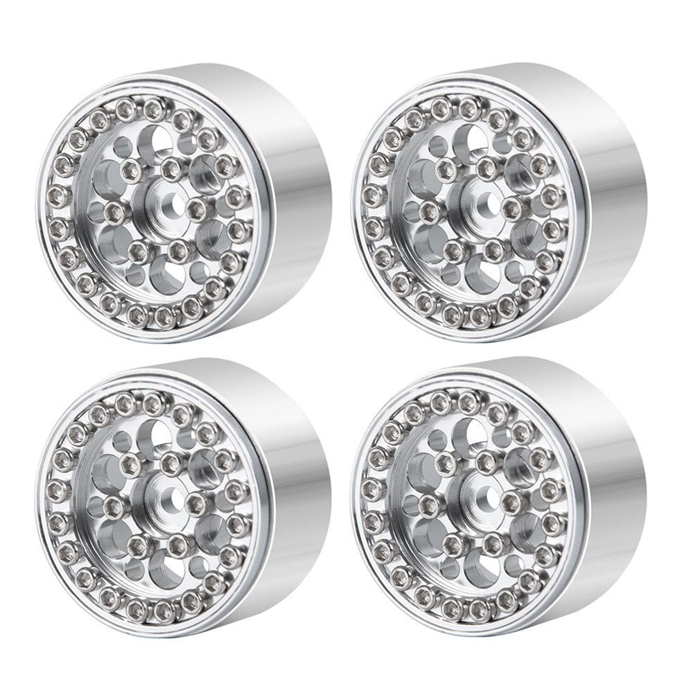 Powerhobby 1.0" Beadlock Wheels Silver (4) 1/24 Rock Crawler