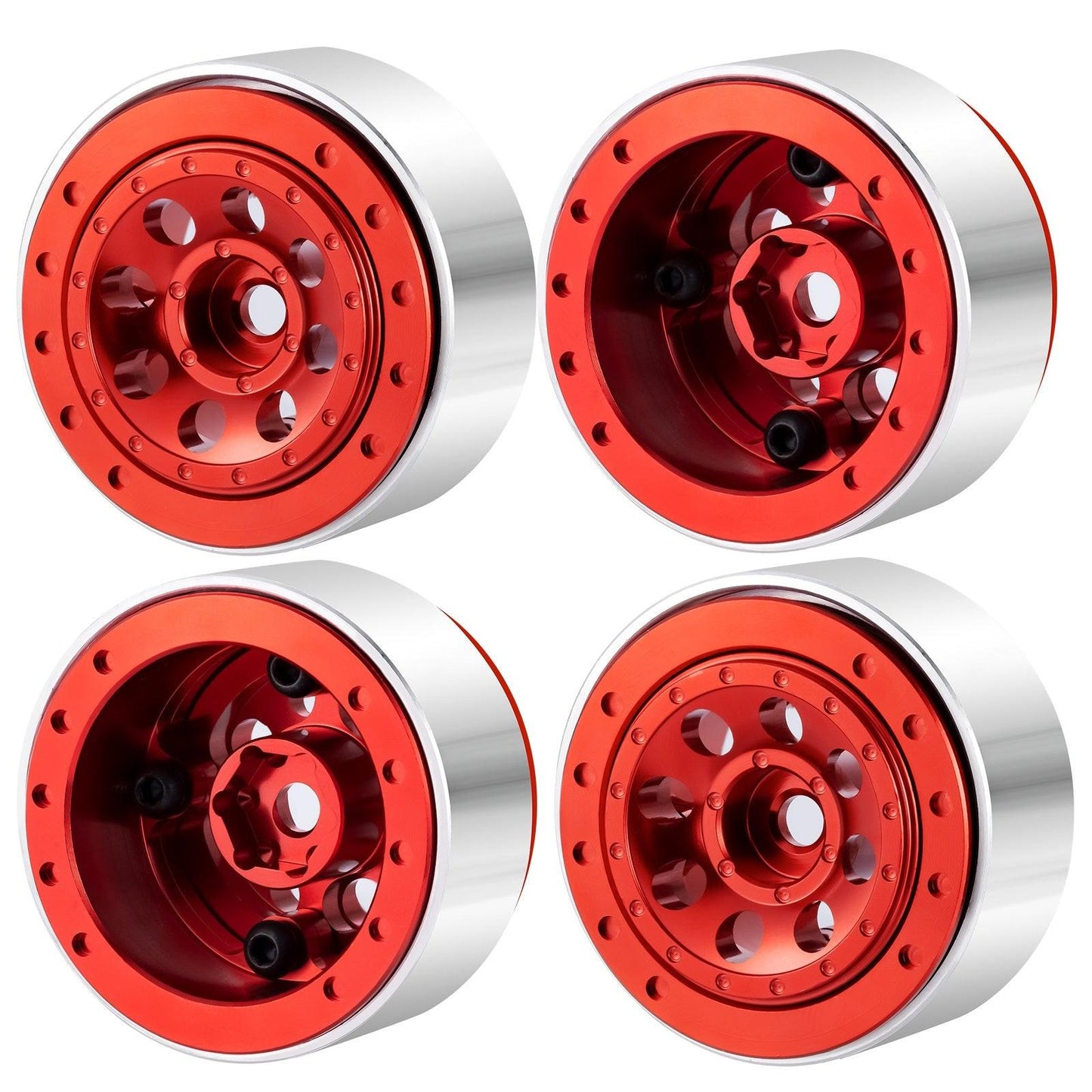 Powerhobby 1.0" Beadlock Wheels Red (4) 1/24 Rock Crawler