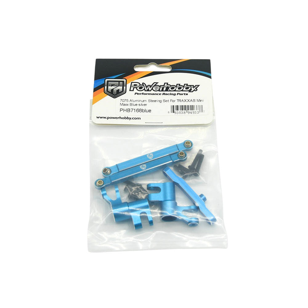 Powerhobby 7075 Aluminum Steering / Bellcrank Set Blue FOR Traxxas Mini Maxx