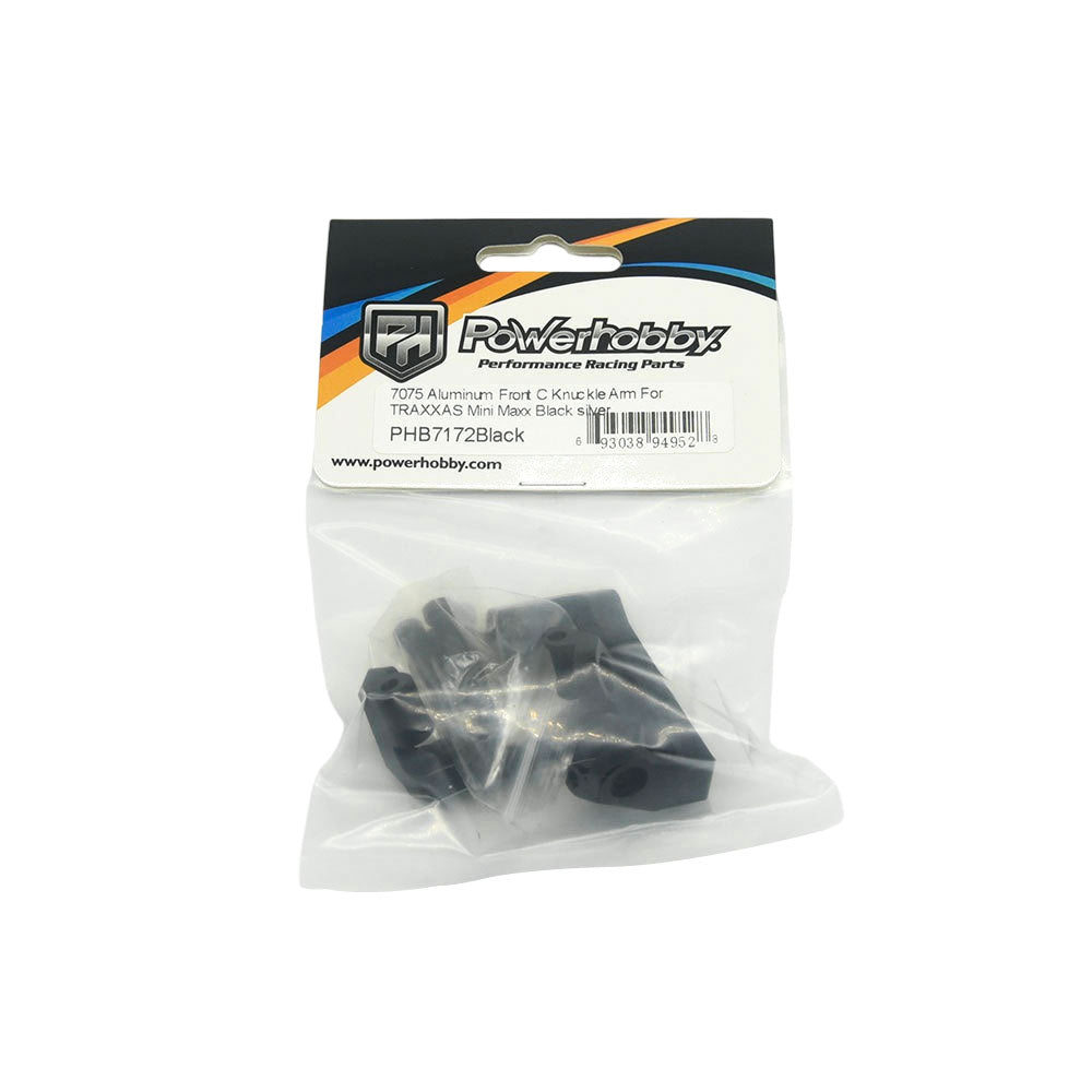 Powerhobby 7075 Aluminum Front C Hub / Knuckle Arms Black FOR Traxxas Mini Maxx