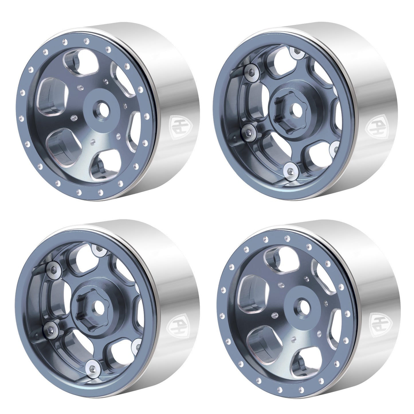 Powerhobby 1.3" Aluminum Beadlock Wheels Titanium (4) 1/24 Rock Crawler