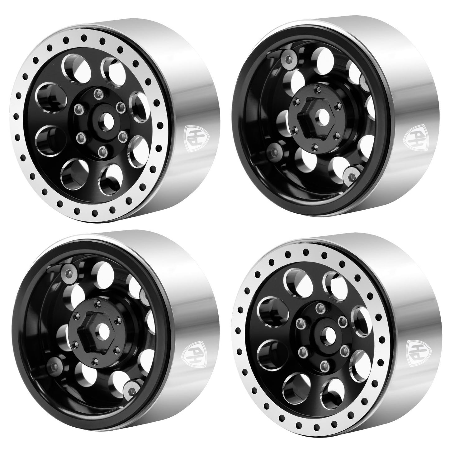 Powerhobby 1.3" Aluminum Beadlock Wheels Black (4) 1/24 Rock Crawler